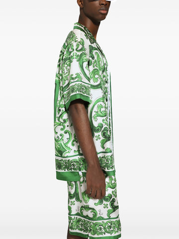 Majolica-print silk-twill shirt