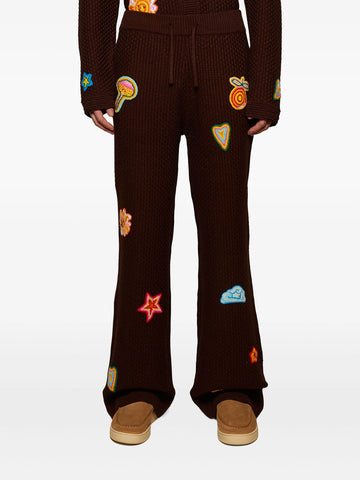 patch-detailed crochet trousers