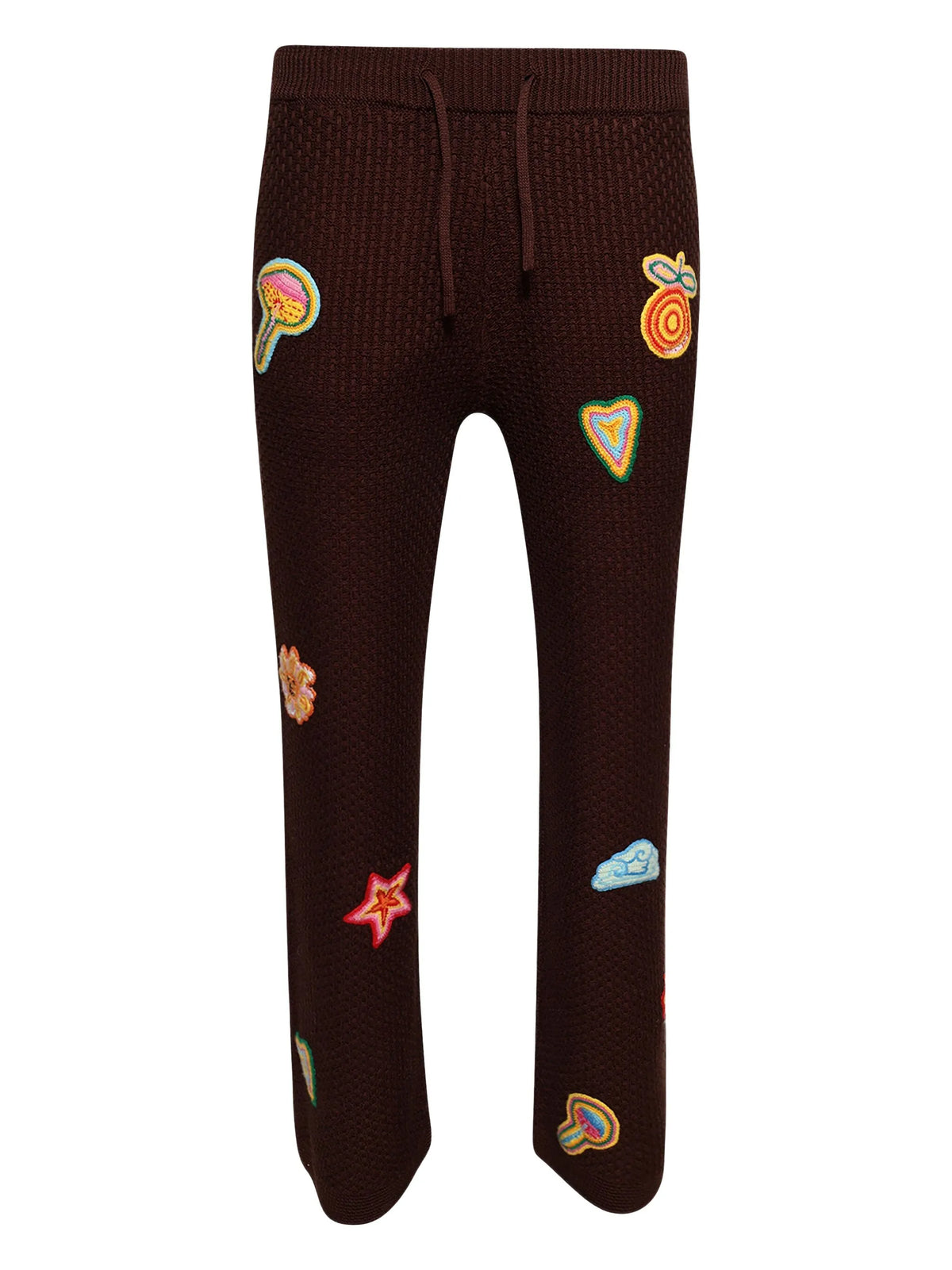 patch-detailed crochet trousers