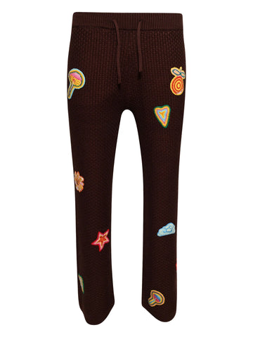 patch-detailed crochet trousers