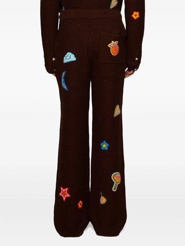patch-detailed crochet trousers