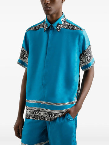 Made in Italy  Highlights black front button fastening button-fastening pocket classic collar short sleeves Composition Silk 100%