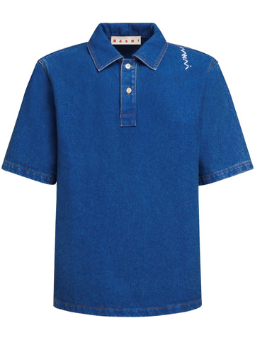 embroidered denim polo