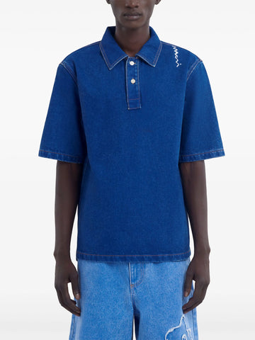 embroidered denim polo
