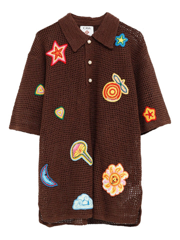 crochet-knit polo shirt
