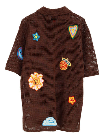 crochet-knit polo shirt