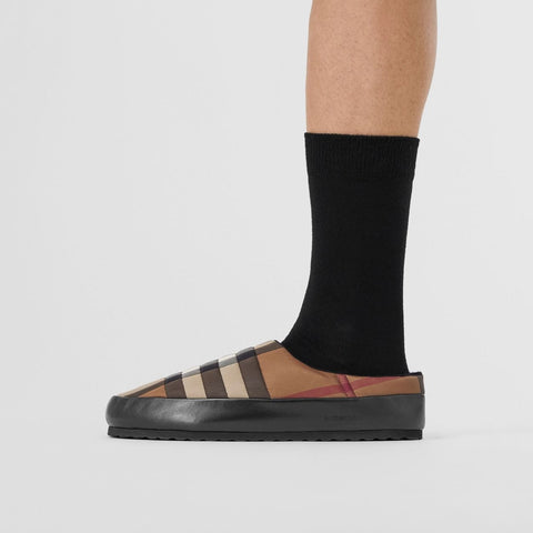 Check Nylon and Lambskin Slippers