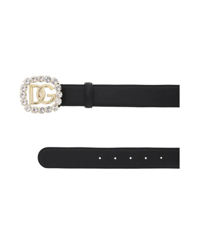 Calfskin Belt With Logo And Rhinestones