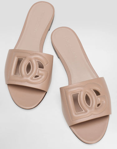 Calfskin slides with DG logo