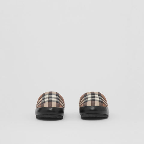 Check Nylon and Lambskin Slippers