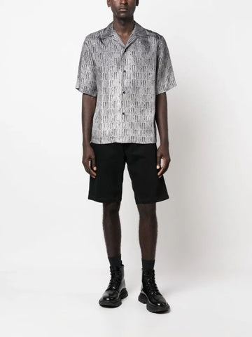 Logo-pattern silk shirt