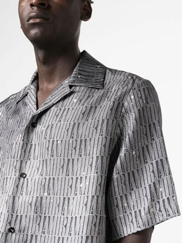 Logo-pattern silk shirt
