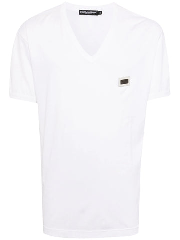 Logo-patch V-neck cotton T-shirt