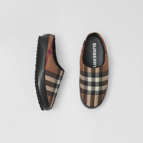 Check Nylon and Lambskin Slippers