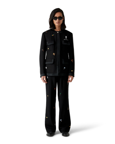Embroidered Motif Wool Tailored Trousers