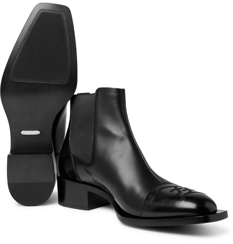 Logo-Embroidered Leather Chelsea Boots