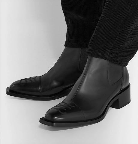 Logo-Embroidered Leather Chelsea Boots