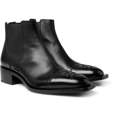 Logo-Embroidered Leather Chelsea Boots