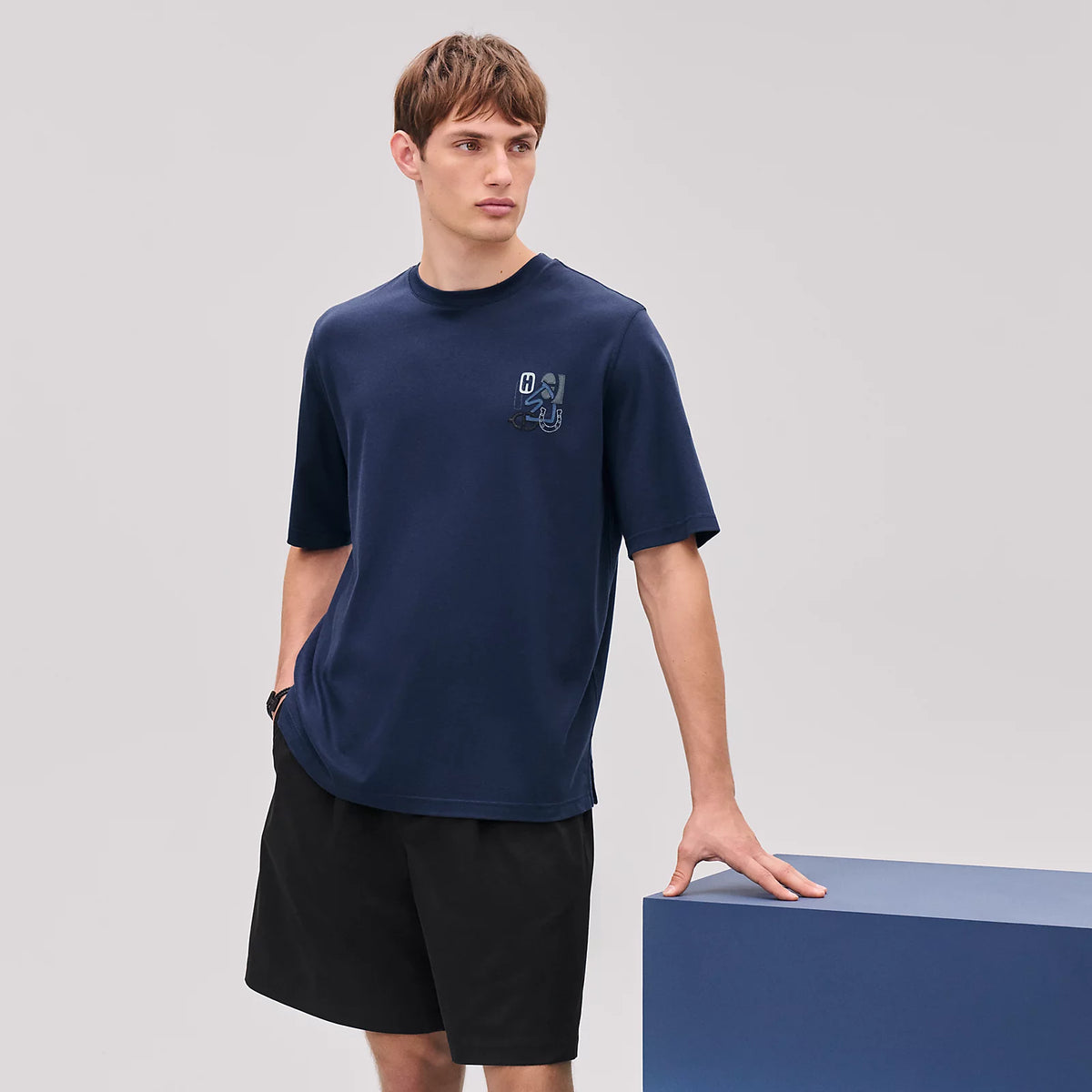 "H Puzzle" t-shirt with leather detail