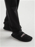 Embroidered Faux Shearling Mules