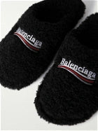 Embroidered Faux Shearling Mules