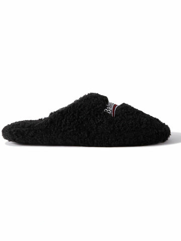 Embroidered Faux Shearling Mules